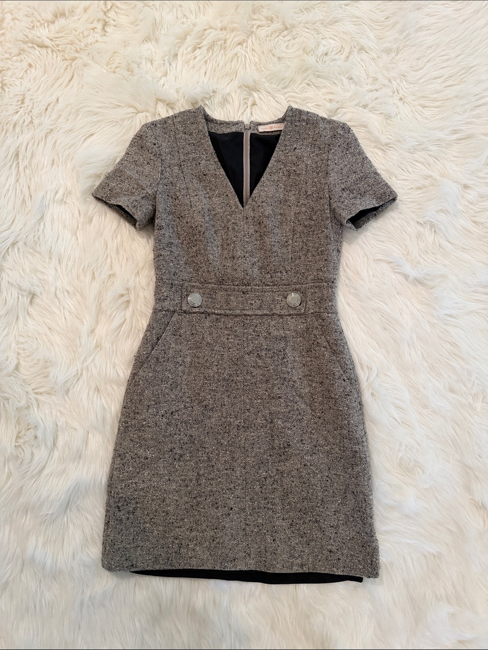 Tory Burch Gray Tweed Short-Sleeve Sheath Dress